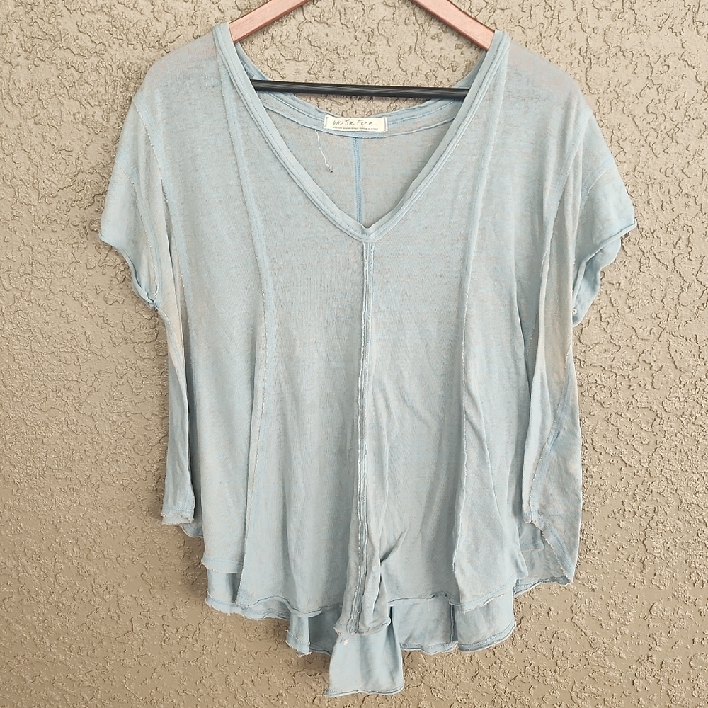 We The Free V-Neck Oversized Tunic Blue Faded Wash